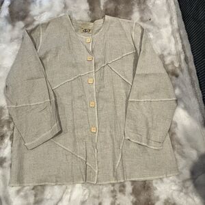 Terracotta Womens Top Large 2 Button Down Geometric Viscose Linen Blend See Pics